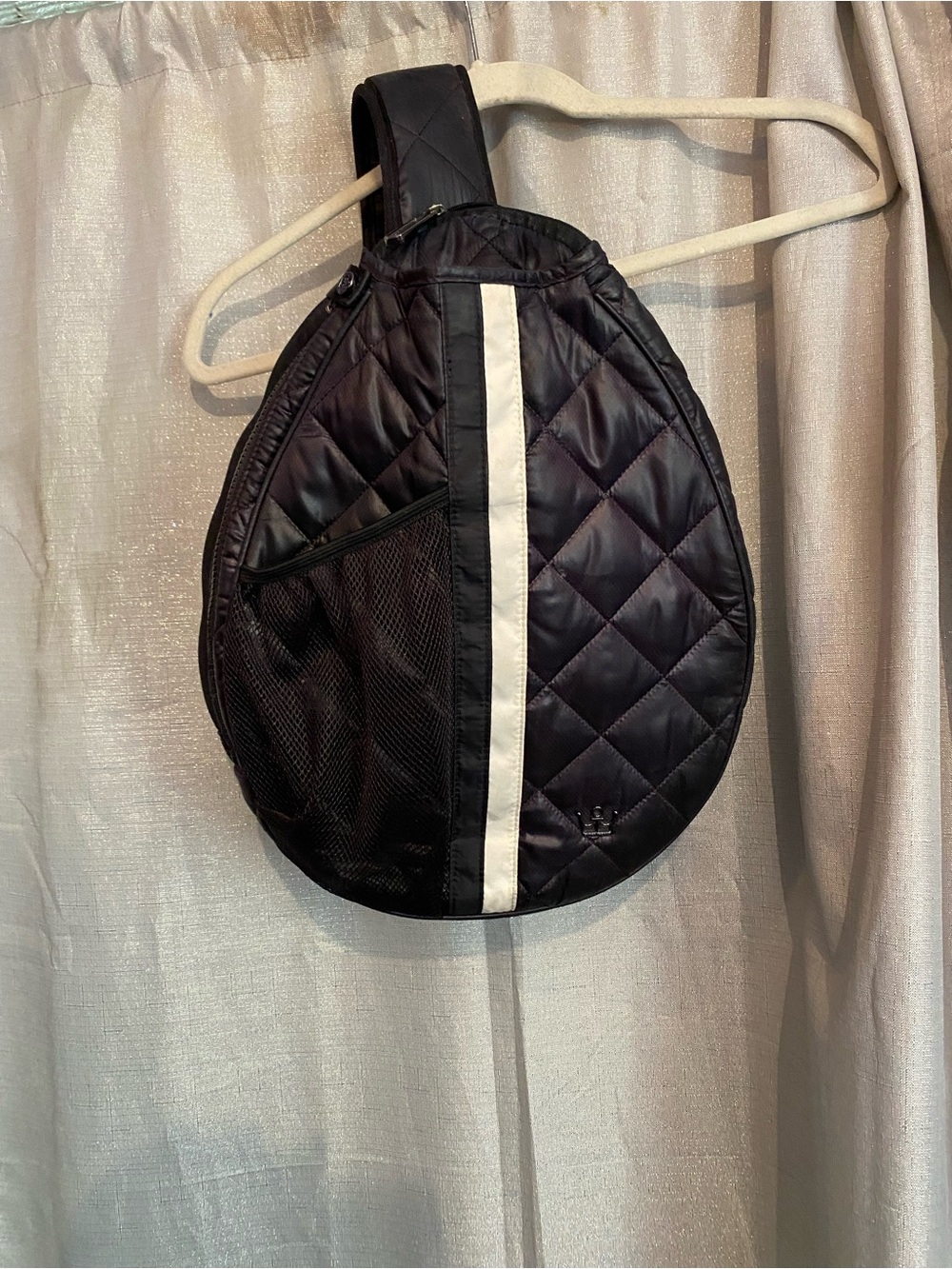 Oliver Thomas Black Quilted Sling Bag with White Center Stripe